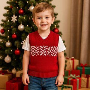 Hanna Andersson Red & White Holiday Snowflake Sweater Vest Cabin Size 110‎ (5)